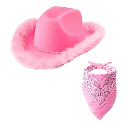 Cowboy Hut Pink Weiß Cowgirl Hut Pink Weiß Karneval Hut Herzbrille Kostümzubehör Partyhut Partybrille Accessoires Cowboyhut mit Tiara für Karneval Fasching Cowboy Kostüm Damen Warmes Kostüm Damen von Generisch