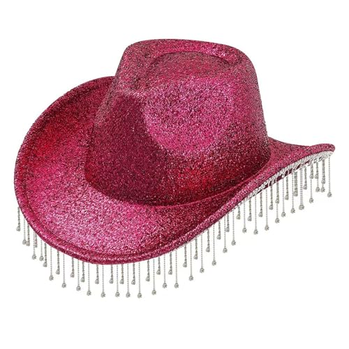 Cowboy Hut Pink Weiß Cowgirl Hut Pink Weiß Karneval Hut Herzbrille Kostümzubehör Partyhut Partybrille Accessoires Cowboyhut mit Tiara für Karneval Fasching Faschingskostüme Damen Kostüme Für Damen von Generisch