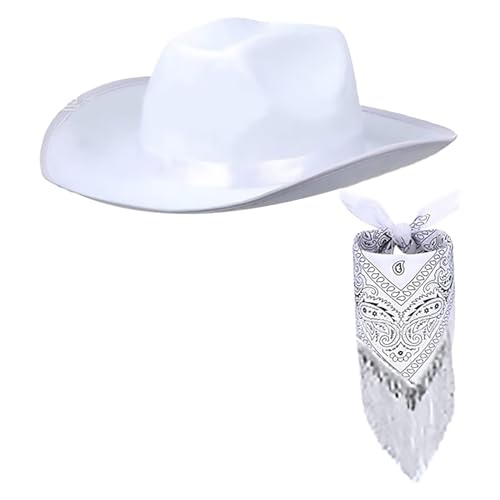 Cowboy Hut Pink Weiß Cowgirl Hut Pink Weiß Karneval Hut Herzbrille Kostümzubehör Partyhut Partybrille Accessoires Cowboyhut mit Tiara für Karneval Fasching Karneval Kostüme Damen Kostüm Karneval von Generisch