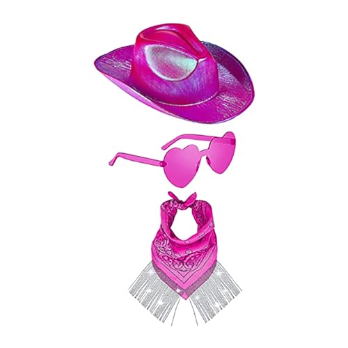 Cowboy Hut Pink Weiß Cowgirl Hut Pink Weiß Karneval Hut Herzbrille Kostümzubehör Partyhut Partybrille Accessoires Cowboyhut mit Tiara für Karneval Faschingcowboyhut schwarz von Generisch