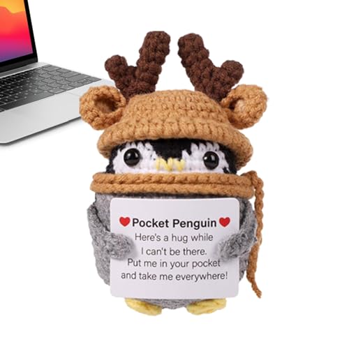 Crochet Positive Penguin - Sammelpuppe mit Ermutigungskarte | Tragen von Hutpuppe für Familie und Freunde, Ermutigung, Heimdekoration von Generisch