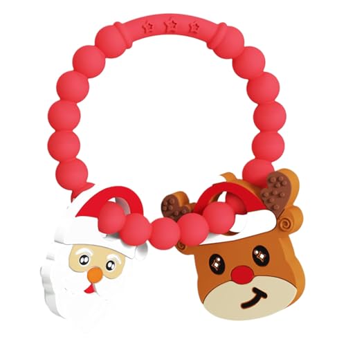 DIY Handwerk Für Erwachsene Wohnkultur Christmas Baby Teething Ring Toys – Santa & Reindeer Teethers for Newborns Infants & Toddlers – Sensory Chew Geschenke Für Kinder (Watermelon Red, One Size) von Generisch