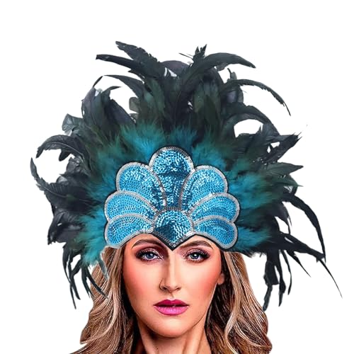 Damen Samba Kopfschmuck Federschmuck Karneval Fasching Mottoparty Federkopfschmuck Brasilien Feder Haarschmuck Frauen Festival Burlesque Kopf Schmuck Stirnband Karneval Kostüm Damen 2025 von Generisch