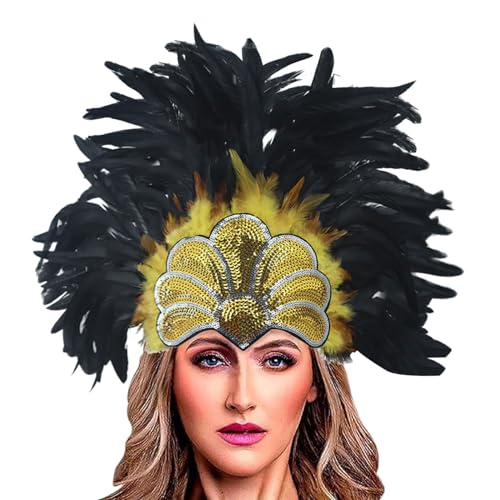 Damen Samba Kopfschmuck Federschmuck Karneval Fasching Mottoparty Federkopfschmuck Brasilien Feder Haarschmuck Frauen Festival Burlesque Kopf Schmuck Stirnband Karneval Kostüm Damen 2025 von Generisch