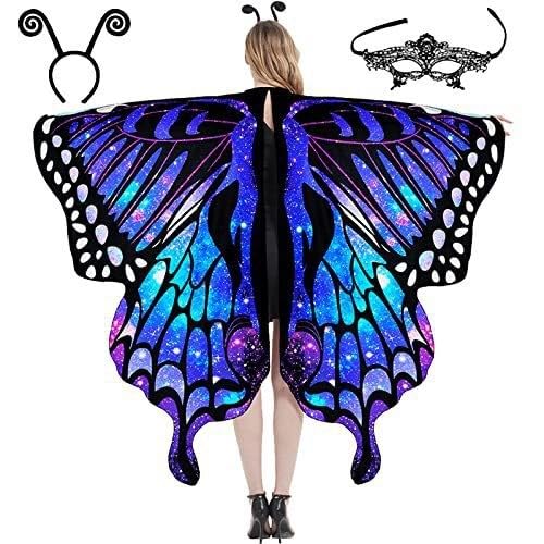 Damen Schmetterling Kostüm Schmetterling Schal Flügel Tuch Schmetterlingsflügel Erwachsene Poncho Umhang für Party Kostüm Cosplay Karneval Fasching KostüM Schmetterling MäDchen Schmetterling Kleider von Generisch