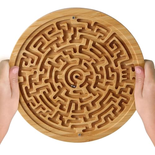 Das Verrückte Labyrinth Spiel, Labyrinth Brettspiel, Handgefertigtes Labyrinth-Brettspiel Aus Holz, Hölzernes Labyrinth-Puzzle Mit Zwei Stahlkugeln Für Hand-Augen-Koordinationsgeschenk von Generisch