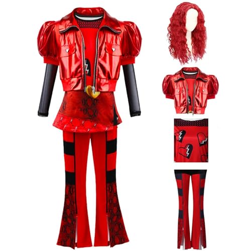 Descendant 4 Rise Of Red-Kostüm Mit Perücke, Rotes Kostüm Beinhaltet Kurze Ärmel Jacke Top Schlaghosen Set, Modische Mädchen Playsuits Dress Up Kostüme Für Halloween Prinzessin Party von Generisch