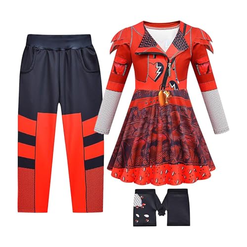 Descendant Kostüm Für Kinder, Descendant 4 The Rise Of Red Kostüm Mit Reißverschlussjacke, Hose Und Handschuh, Red Kostüm Von Descendant 4 Halloween Cosplay Kostüm Für Kinder Rollenspielkleid von Generisch