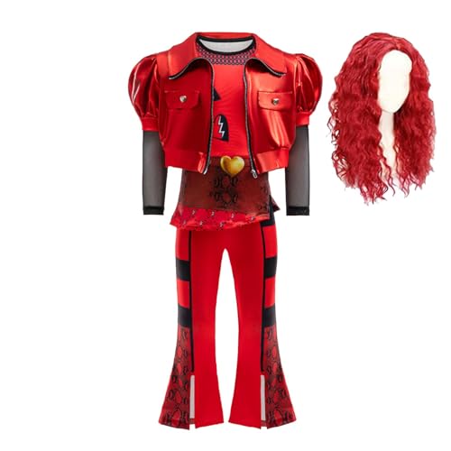 Descendant Kostüm mit roter Perücke für Mädchen, Descendant 4 Kostüm für Kinder, Descendant Rise of Red-Kostüm für Kinder, Descendant 4 Cosplay Kinderfilm-Outfits Kinderkostüm für die Halloween Party von Generisch