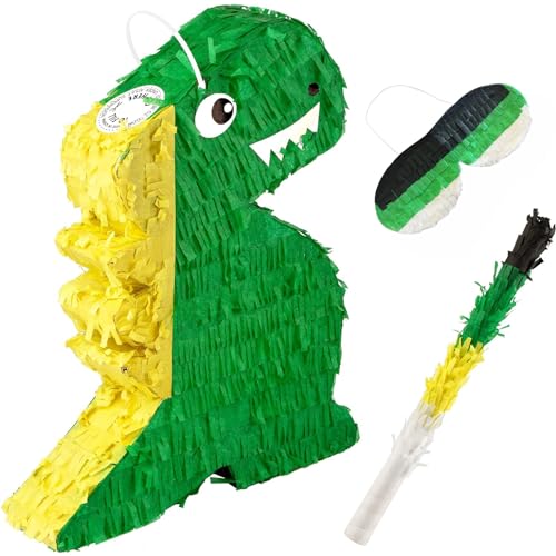 Dino Pinata Set mit Augenbinde und Schläger Pinjatta Dino zum Aufhängen Ideal zum Befüllen Pinjata für Kinder Perfekt für Geburtstag Spiele Spass Hochzeit Deko (44 x 32 x 8 cm) von Generisch