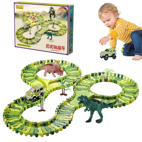 Dino-Rennstrecke,Dinosaurier-Rennstrecken-Set | Flexibles Gleisspielset - Bauset für und Mädchen ab 3 Jahren, enthält 1 Cooles Rennauto und 2 Dinosaurierspielzeuge von Generisch