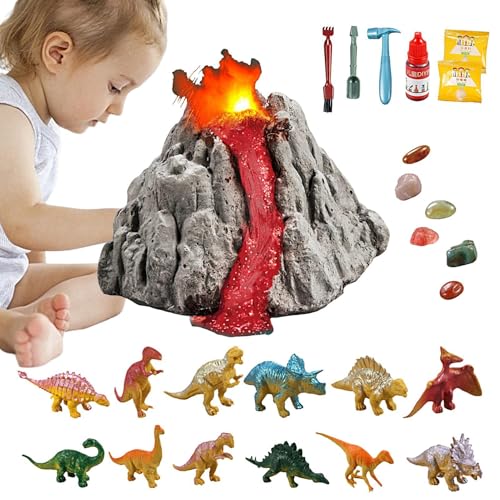 Dinosaurier-Ausgrabungsset, Dinosaurier-Ausgrabungssets für Kinder | Vulkanausbruch-Dinosaurier-Ausgrabungs-Set für wissenschaftliche Experimente - Prähistorische Kreaturen, Fossilien-Ausgrabungsspiel von Generisch