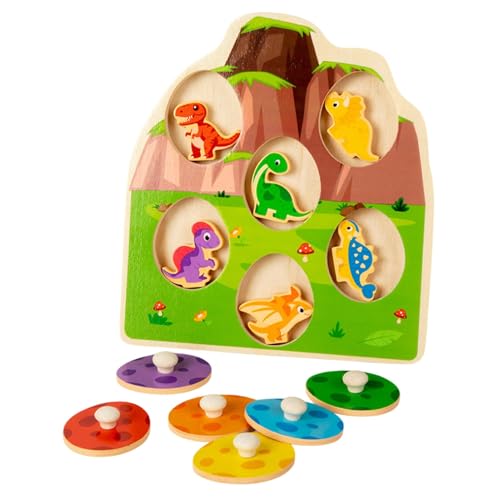 Dinosaurier-Ei-Holzpuzzle,Dinosaurier-Match-Eier-Steckpuzzle - Lernspielzeug in Dinosaurierform aus Holz - Mehrschichtiges Sortier- und Stapel-Dinosaurierspielzeug, farblich passendes Dinosaurierspiel von Generisch