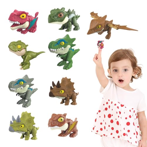 Dinosaurier-Fingerspielzeug,Dinosaurier-Neuheitsspielzeug,9 Stück Tier-Fingerpuppe Dinosaurier - Fingerbeißspielzeug, Spiel- und Schnappfigur für und Mädchen, Partydekoration von Generisch