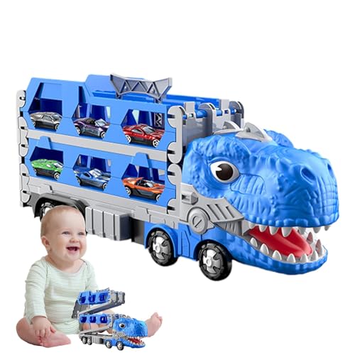 Dinosaurier-LKW,Dinosaurier-Autotransporter-LKW,Verwandelter Dinosaurier-Transporter-LKW | Zusammenklappbare Rennstrecke, 2-Spieler-Rennmodus, pädagogische Aktivitäten, Fahrzeug-Spielset für von Generisch