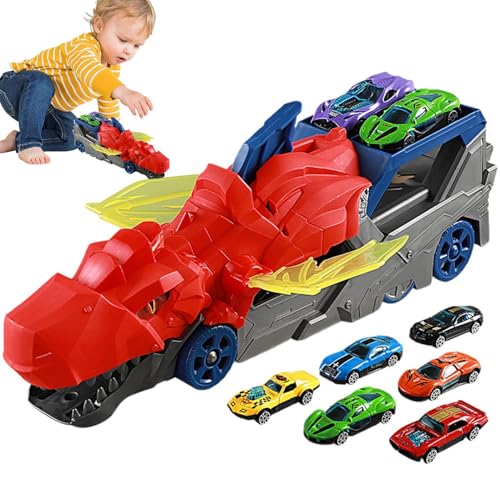 Dinosaurier-LKW-Spielzeug, Dinosaurier-Spielzeug für Kinder,Kreativer Kinder-Dinosaurier-Autotransporter | Lustiges Dino-Truck-Spielzeug mit 6 Rennfahrzeugen für , Mädchen, Kleinkinder und Kinder ab 3 von Generisch