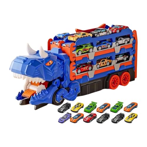 Dinosaurier -LKW -Spielzeug, faltbare Transportträger mit 18 Autos, Playset des Transports von Transportunternehmen, transformierende Rennstrecke, robuster Speicher für Kinder, interaktives Geburtstag von Generisch