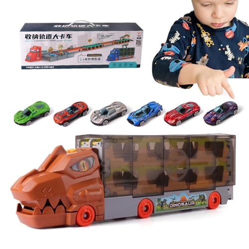 Dinosaurier-LKW-Transporter, Dinosaurier-LKW-Spielzeug,Faltlagerung Rennstreckenverformung - Transport-LKW, Spielzeug für Transportfahrzeuge, Dinosaurier-Spielzeug, Spaß, Lernspiel für Mädchen und von Generisch