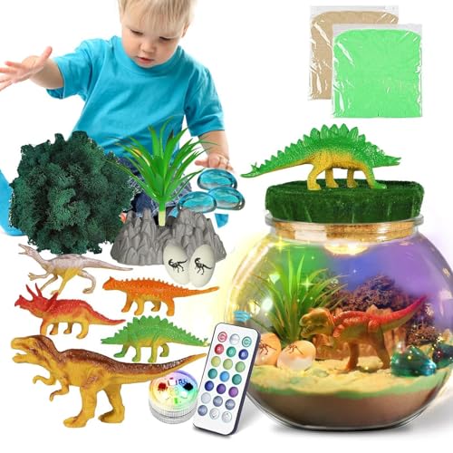 Dinosaurier-Terrarium-Set für Kinder, Kunst- und Bastelset mit Nachtlicht für, Dino-Bastelarbeiten für Kinder von 4 bis 12 Jahren, handgefertigte Aktivitäten zur -Raumdekoration, Dino-Bastel von Generisch