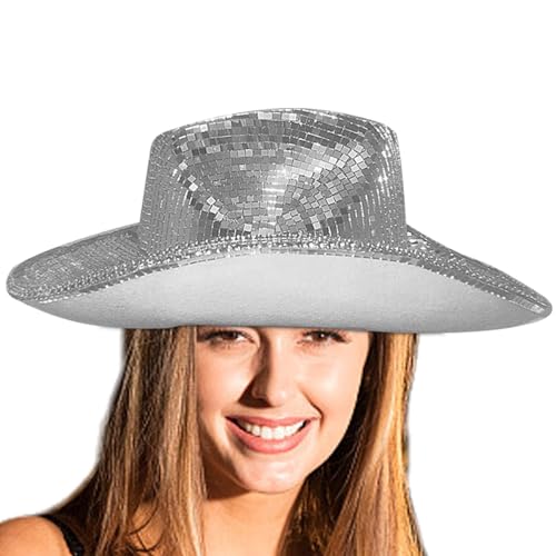 Disco-Kugel-Hut, Disco-Kugel-Cowboy-Hut | Verspiegelter Pailletten-Cowboy-Disco-Spiegelhut | Atemberaubender, lustiger Partyhut für Junggesellenabschiede, Partyzubehör, Bar, Frauen, Partytanz, Club, M von Generisch