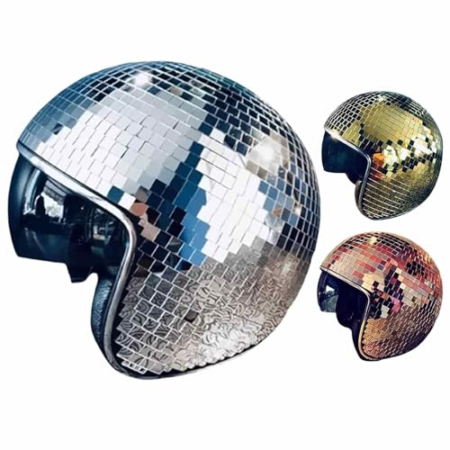 Discokugel-Helm, Discokugel-Hut, klassische Disco-Kappe mit einziehbarem Sonnenschutz, silberne Glitzerkugel, Spiegelkugel-Helm, Discokugel-Kappen, Glitzer-Kopfbedeckungs-Zubehör für DJ-Club-Bar-Party von Generisch