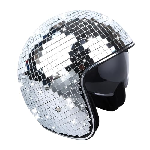 Discokugel Helm, Glitzer Spiegel Glas Disco Ball Hut mit Reflektierendem Design, Dekorativer Diskokugel Hut für Partys und Festivals (Silber) von Generisch