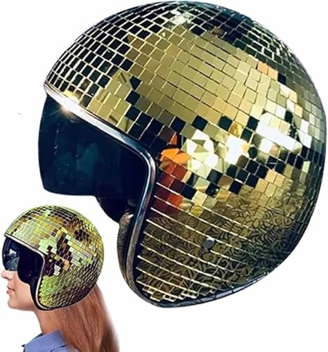 Discokugel Hüte, Disco Dekor Helme Mit Einziehbarem Visier, DiscoDekor Helme, Glas Discokugel Hut Helm Für Damen Herren Dj Club Bühne Bar Party Hochzeit Dance (Gold) von Generisch