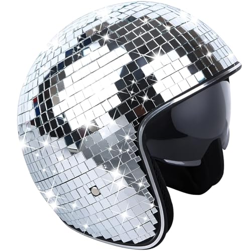 Discokugel Hüte, Diskokugel Helm, Disco Dekor Helme mit Einziehbarem Visier, Disco Spiegel Hut, Glitzernde Party-Hüte für Festivals und Events, Spaßige Disco Hüte für Erwachsene von Generisch