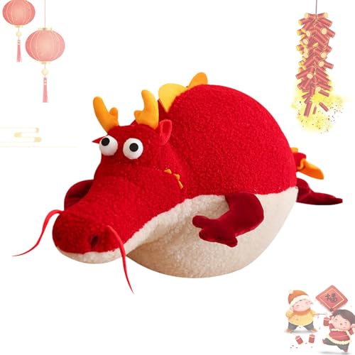 Drachenjahr-Maskottchen-Plüschtier,Drachen-Maskottchen-Plüschtier | Rotes Cartoon-Plüschspielzeug mit chinesischem Drachen, 59,9 cm - Chinesisches Sternzeichen-Drachen-Plüschtier-Maskottchen-Puppe, He von Generisch