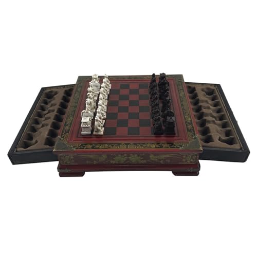 Dreidimensionales Schach-Terracotta-Armeestücke, hochwertiges Vintage-Holztischschach, 26 x 26 cm von Generisch