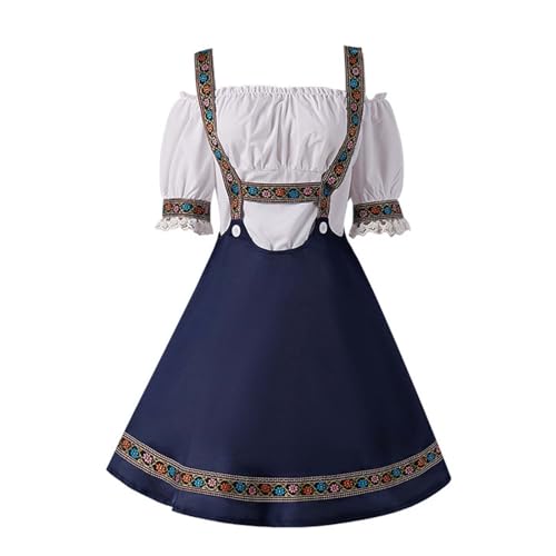 Drindl Kleid Deutsch Gerafft Trendy Outfit Set Kurzarm Crisscross Lätzchen Traditionelle Deutsche Oktoberfest Kostüm Dirndl Kleider Cosplay Kostüm für Bayerischer Karneval Halloween Omfort von Generisch