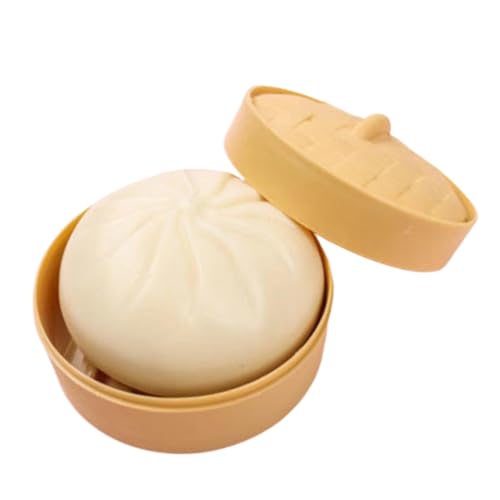 Dumpling Squishy Fidget Toy, Dumpling Stress Ball, Bao Bun Squeeze Toy,Bao Bun Stressball Spielzeug | Weiches Baozi Sensorisches Neuartiges Rollenspiel-Essen, Dutt Mit Lebensmitteldampfer10X10X6,5CM von Generisch