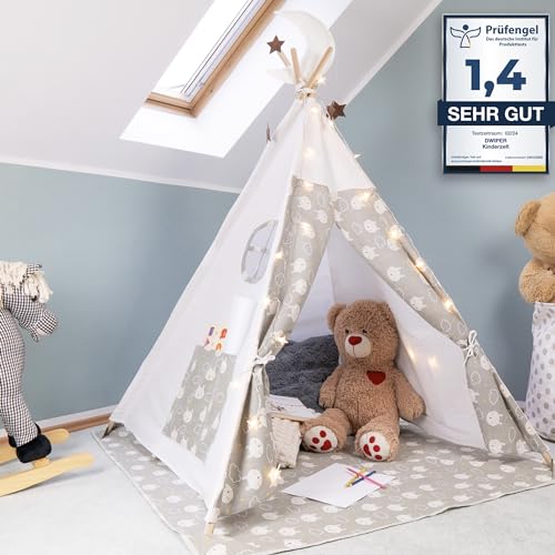 Dwiper Tipi Zelt für Kinder I extra Robustes Kinderzelt für drinnen Spielzelt Kinderzimmer Höhle, Spielzeug Indoor Tent für Jungen & Mädchen, Tippi Tipizelt Kinderspielzeug Kindertipi von Generisch