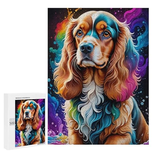 Ein bunter Cockerspaniel, umgeben von lebendigen, wirbelnden Farbtönen, 500 Teile, klassisches Holzpuzzle für Erwachsene Ein bunter Cockerspaniel, umgeben von lebendigen, wirbelnden Farbtönen, 500 Teile, klassisches Holzpuzzle für Erwachsene von Generisch