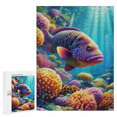 Ein bunter Fisch schwimmt unter lebhaften Korallenriffen. 1 x 500-teiliges klassisches Holzpuzzle für Erwachsene Ein bunter Fisch schwimmt unter lebhaften Korallenriffen. 1 x 500-teiliges klassisches Holzpuzzle für Erwachsene von Generisch