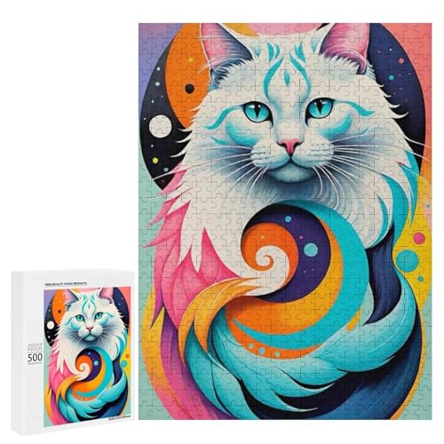 Ein farbenfrohes, abstraktes Gemälde einer Katze mit lebendigen Wirbeln und Mustern. 500 Teile Tierpuzzle aus Holz, klassisches Holzpuzzle für Erwachsene Ein farbenfrohes, abstraktes Gemälde einer Katze mit lebendigen Wirbeln und Mustern. 500 Teile Tierpuzzle aus Holz, klassisches Holzpuzzle für Erwachsene von Generisch