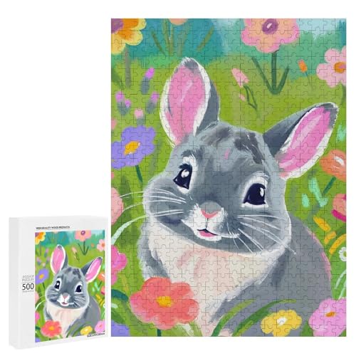 Ein niedliches Kaninchen umgeben von bunten Blumen 500 Teile Tier klassisches Holzpuzzle für Erwachsene Ein niedliches Kaninchen umgeben von bunten Blumen 500 Teile Tier klassisches Holzpuzzle für Erwachsene von Generisch