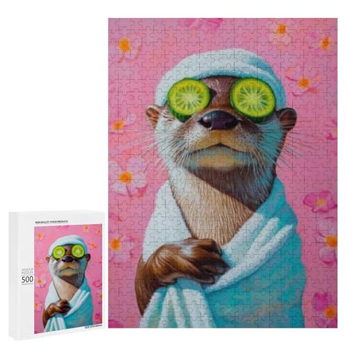 Ein süßer Otter, der sich mit Gurkenscheiben auf den Augen entspannt, 500 Teile Tier, klassisches Holzpuzzle für Erwachsene Ein süßer Otter, der sich mit Gurkenscheiben auf den Augen entspannt, 500 Teile Tier, klassisches Holzpuzzle für Erwachsene von Generisch