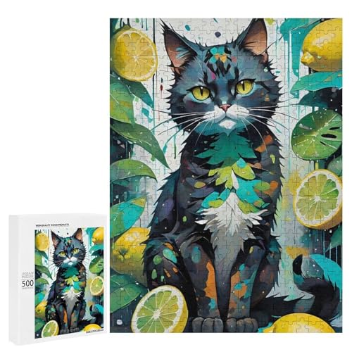 Eine bunte Katze umgeben von Zitronen und Blättern 500 Teile Tier klassisches Holzpuzzle für Erwachsene Eine bunte Katze umgeben von Zitronen und Blättern 500 Teile Tier klassisches Holzpuzzle für Erwachsene von Generisch