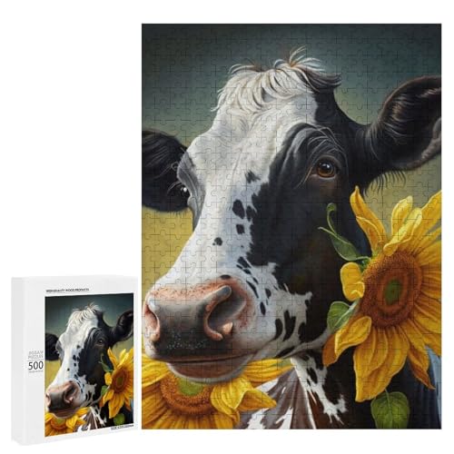 Eine süße Kuh mit Sonnenblumen, 500 Teile Tier, klassisches Holzpuzzle für Erwachsene Eine süße Kuh mit Sonnenblumen, 500 Teile Tier, klassisches Holzpuzzle für Erwachsene von Generisch