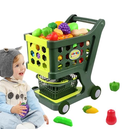 Einkaufswagen Für Kinderk, Einkaufswagen Trolley 4 Räde, Spielzeug Lebensmittel, Spielzeug Rollenspiel Kinder, 20 Kuststofflebensmitteln Spielzeug, Kinderküche Zubehör Lebensmittel Für Kindertag von Generisch