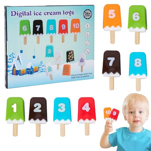 Eiscreme-Spielzeug für Kinder – Zahlen-Stapelspiel | Eiszählspielzeug | Zähl- und Farbsortier-Set | Holz-Eiswagen Rollenspiel-Spielzeug | Motorik-Stapelspielzeug für Kinder im Alter von 3–5 Jahren von Generisch