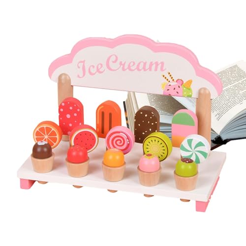 Eisdielen-Spielzeug,Eisspielzeug aus Holz - Eislutscher-Shop-Spiele Rollenspiel-Küchenspielzeug - Cartoon Girl Pretend Play Ice Lolly Shop Spielset für Kinder im Alter von 3–7 Jahren, Mädchen, von Generisch