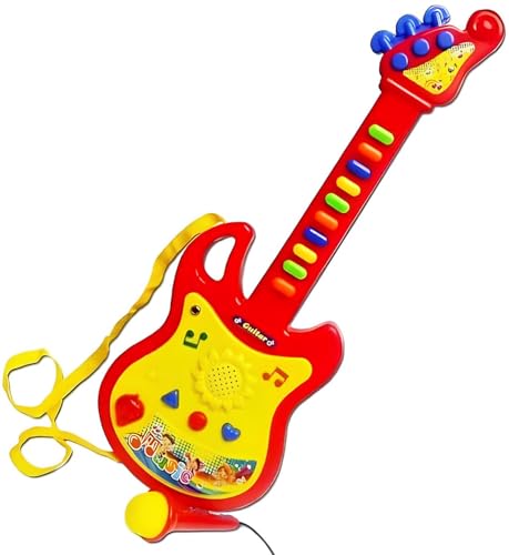 Elektrische Gitarre Spielzeug Kinder mit verstärktem Mikrofon Lichteffekte Schultergurt Voraufgezeichnete Melodien Gitarre Rock 45 cm Gitarre Spielzeug Kinder Gitarre Elektronik mit Rock-Sound von Generisch