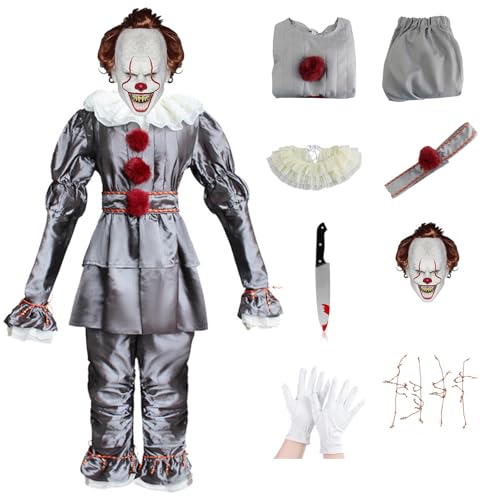 Es Clown Kostüm für Erwachsene Gruseliges Clown Kostüm mit Clown Maske für Halloween Cosplay Outfit Set für Männer Frauen (2XL-3XL) von Generisch