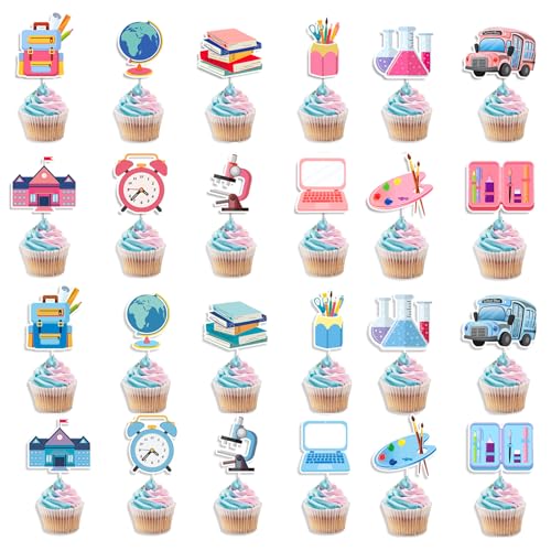 FANOST 24 PCS Einschulung Tortendeko, Blau und Rosa Schulanfang Cupcake Topper Deko, Mädchen Jungen Schulkind Klassenzimmer Kindergarten Party Einschulung Kunchen Deko von Generisch