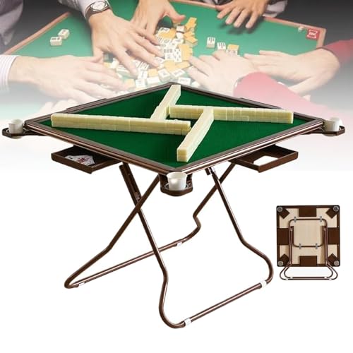 Faltbarer Mahjong-Tisch mit Getränkehaltern und Chip-Rillen, tragbarer Kartenspieltisch für 4 Spieler, für Poker, Blackjack, Puzzles (nur Tisch) von Generisch