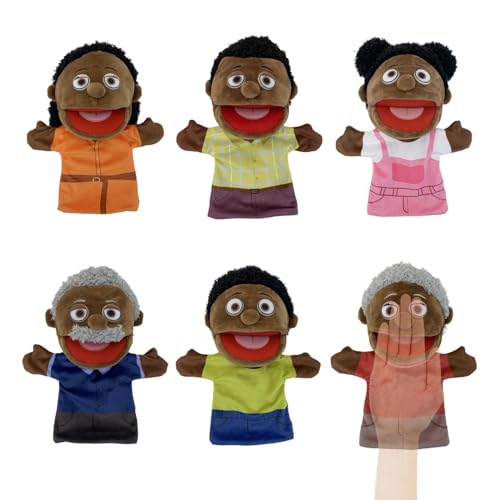 Generisch Familien-Handpuppen, 6 Schwarze Theater-Handpuppen, 28 cm große multikulturelle Familienmitglieder, Theaterpuppen mit beweglichen Mündern, Klassenzimmerzubehör für Lehrer von Generisch