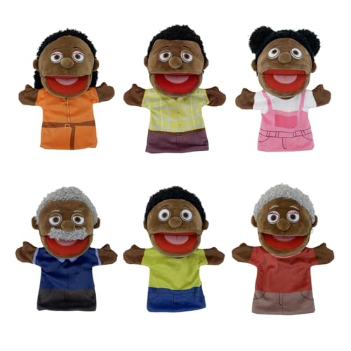 Familien-Handpuppen – 6 Stück Schwarze Kinder-Handpuppen | 28 Cm Große Multikulturelle Familienmitglieder, Theaterpuppen Mit Beweglichem Mund, Lehrer-Klassenzimmerzubehör Zum Geschichtenerzählen, Unte von Generisch