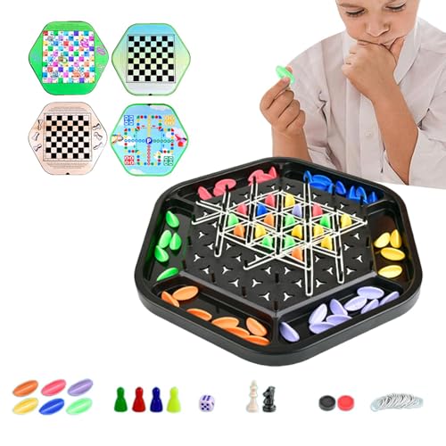 Familienspiele Schach, Schachspielset - 4-in-1-Multifunktions-Brettspiele | Kette, Schlange, fliegendes Schach, Dame-Schach, interaktives Spiel für Kleinkinder, Familie, Enkel, Freunde, Partys von Generisch